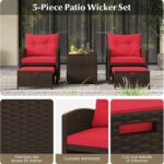 KOTEK 5 Pieces Patio Furniture Set with Ottomans, Wicker Patio Conversation Set ... - Image 4