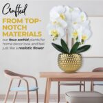 Large Orchids Artificial Flowers, 17'' White Faux Orchids with Gold Pot for Livi... - Image 4