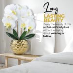 Large Orchids Artificial Flowers, 17'' White Faux Orchids with Gold Pot for Livi... - Image 7