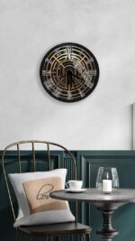 Luxury Tempered Glass Wall Clock, Modern Gold and Black Art Deco Decor, Geometri... - Image 4