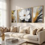 3 Pcs Hand-Painted Floral Canvas Wall Art for Living Room | 3D Textured Abstract... - Image 4