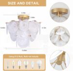 Flush Mount Ceiling Light Chandelier, Gold Glass Mid Century Modern Chandelier F... - Image 3