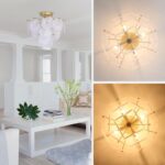Flush Mount Ceiling Light Chandelier, Gold Glass Mid Century Modern Chandelier F... - Image 4
