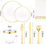 DaYammi 175PCS Clear Gold Plastic Dinnerware Set, Plastic Plates Disposable Hamm... - Image 7