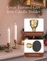 Antique Brass Candlestick Holders: Cast Iron Taper Candle Holder Handcrafted Gol... - Image 4