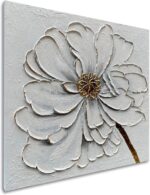 Diathou Art 24x24 inches Hand-painted golden texture white flower oil painting. ... - Image 3
