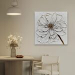 Diathou Art 24x24 inches Hand-painted golden texture white flower oil painting. ... - Image 4