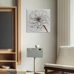 Diathou Art 24x24 inches Hand-painted golden texture white flower oil painting. ... - Image 5