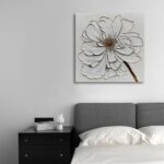 Diathou Art 24x24 inches Hand-painted golden texture white flower oil painting. ... - Image 6