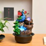 12.6" Peacock Indoor Tabletop Water Fountain + Free 10 Natural Crystals, RGB LED... - Image 5