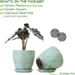 6 Inch Retro Ceramic Planter Set of 2 with Drainage Hole and Saucer for Plants, ... - Image 3