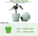 6 Inch Retro Ceramic Planter Set of 2 with Drainage Hole and Saucer for Plants, ... - Image 4