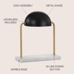 JONATHAN Y 13.5" Brass Gold and Black Art Deco Dome Table Lamp with White Marble... - Image 3