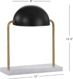 JONATHAN Y 13.5" Brass Gold and Black Art Deco Dome Table Lamp with White Marble... - Image 4