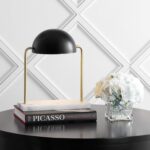 JONATHAN Y 13.5" Brass Gold and Black Art Deco Dome Table Lamp with White Marble... - Image 5