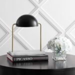 JONATHAN Y 13.5" Brass Gold and Black Art Deco Dome Table Lamp with White Marble... - Image 7