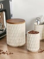 Ceramic Canisters Sets for the Kitchen, Flour Sugar Storage Containers, Diamond-... - Image 3
