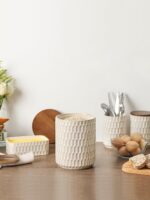 Ceramic Canisters Sets for the Kitchen, Flour Sugar Storage Containers, Diamond-... - Image 5