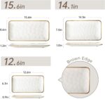 Ceramic Rectangle Serving Platter with Brown Rim: 15.6/14.1/12.6 Inch Large Serv... - Image 3