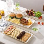 Ceramic Rectangle Serving Platter with Brown Rim: 15.6/14.1/12.6 Inch Large Serv... - Image 4