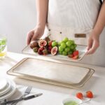 Ceramic Rectangle Serving Platter with Brown Rim: 15.6/14.1/12.6 Inch Large Serv... - Image 5