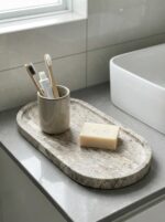 OOBOOB Oval Natural Marble Tray,Elegant Vanity Organizer for Jewelry, Perfume, D... - Image 8