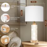 KIVDITZO 27" Alabaster and Wood Table Lamp Set of 2 with Night Light Nightstand ... - Image 3