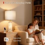 KIVDITZO 27" Alabaster and Wood Table Lamp Set of 2 with Night Light Nightstand ... - Image 4