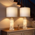 KIVDITZO 27" Alabaster and Wood Table Lamp Set of 2 with Night Light Nightstand ... - Image 5