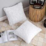 ANRODUO Pack of 2 White Throw Pillow Covers Luxury Fluffy Pillows Faux Fur Decor... - Image 3