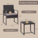 Gizoon 3 Piece Patio Bistro Set, Outdoor Black Wicker Furniture Sets, Modern Rat... - Image 3