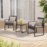 Gizoon 3 Piece Patio Bistro Set, Outdoor Black Wicker Furniture Sets, Modern Rat... - Image 6