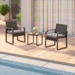 Gizoon 3 Piece Patio Bistro Set, Outdoor Black Wicker Furniture Sets, Modern Rat... - Image 7