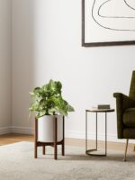 LE TAUCI 10 Inch Planter with Acacia Wood Stand, Ceramic Planter for Indoor Plan... - Image 4