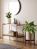 LE TAUCI 10 Inch Planter with Acacia Wood Stand, Ceramic Planter for Indoor Plan... - Image 6