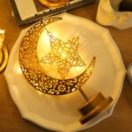 Art Deco Table Lamp, Rattan Star LED Night Light, Moon Lamp with Cordless Design... - Image 3