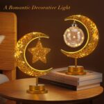 Art Deco Table Lamp, Rattan Star LED Night Light, Moon Lamp with Cordless Design... - Image 5