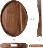 Acacia Wood Serving Tray with Handles - 17'' x 13'' Round, Decorative Ottoman Tr... - Image 3