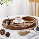 Acacia Wood Serving Tray with Handles - 17'' x 13'' Round, Decorative Ottoman Tr... - Image 7
