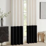 BULBUL Cream Black Color Block Window Curtains Panels 120 inches Long Velvet Far... - Image 5