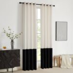 BULBUL Cream Black Color Block Window Curtains Panels 120 inches Long Velvet Far... - Image 7
