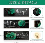 3 Pcs Green Wall Decor Inspirational Bathroom Decor Wooden Rose Wall Art Office ... - Image 5