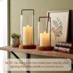 Houmury Set of 2 Hurricane Candle Holders Lantern 12” & 10”with Wood Base Metal ... - Image 4