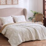 mixinni Quilt King Size Reversible Soft Cotton 3-Piece Beige Embroidery Pattern ... - Image 3