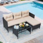Greesum 3 Piece Patio Furniture Set Outdoor Wicker Rattan Sectional Sofa with Cu... - Image 4