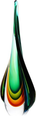 Luxury Lane Hand Blown Green Flame Teardrop Sommerso Art Glass Sculpture for Hom... - Image 3
