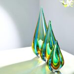 Luxury Lane Hand Blown Green Flame Teardrop Sommerso Art Glass Sculpture for Hom... - Image 5