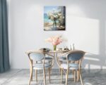 Bathroom Decor Blue Beach Wall Art Flowers Ocean Theme Picture Canvas Print Mode... - Image 3