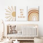 Baccone Boho Nursery Wall Art Baby Girl Wall Decor Kids Rainbow Canvas Wall Art ... - Image 4