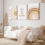 Baccone Boho Nursery Wall Art Baby Girl Wall Decor Kids Rainbow Canvas Wall Art ... - Image 5